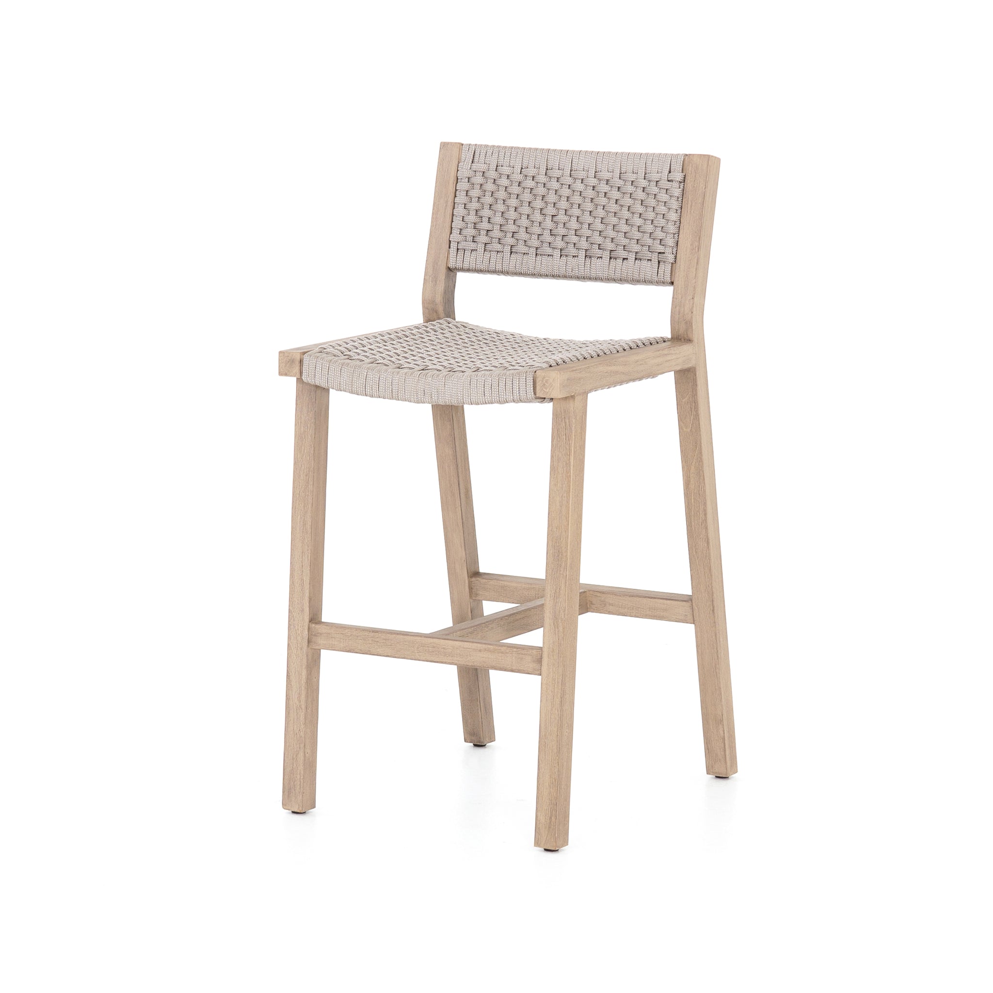 Leonardo Outdoor Teak Barstool - Washed Brown - Rustic Edge