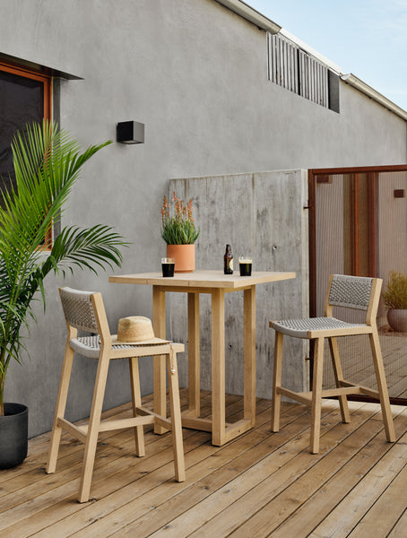 Leonardo Outdoor Teak Barstool - Washed Brown - Rustic Edge