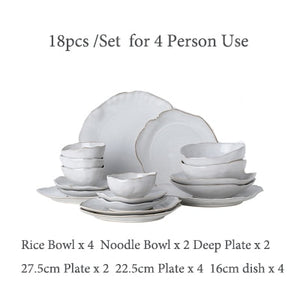 Organic White Ceramic Irregular Shape Dinner Set