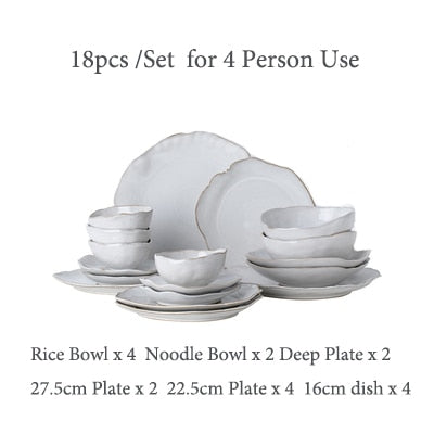 Organic White Ceramic Irregular Shape Dinner Set