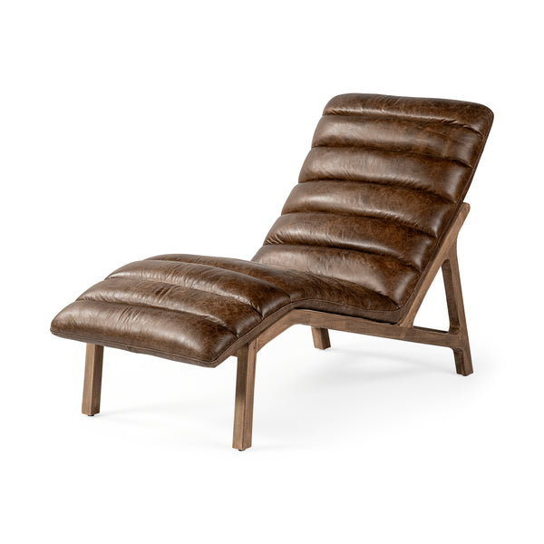 Kent Brown Leather Armless Chaise
