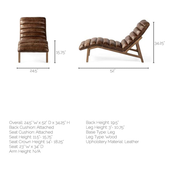 Kent Brown Leather Armless Chaise