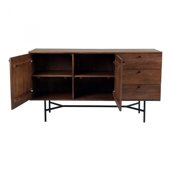 London  Modern Industrial Acacia Wood Sideboard with black Metal Legs  - Rustic Edge