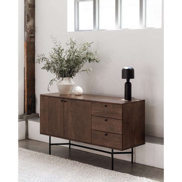 London  Modern Industrial Acacia Wood Sideboard with black Metal Legs  - Rustic Edge