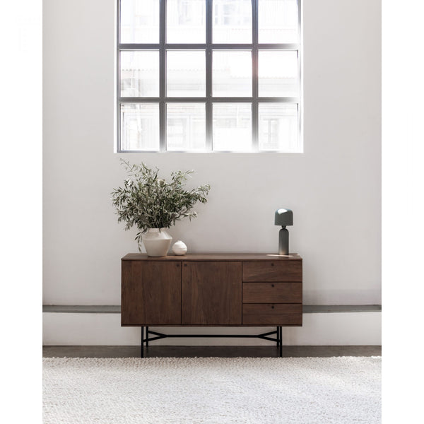 London  Modern Industrial Acacia Wood Sideboard with black Metal Legs  - Rustic Edge