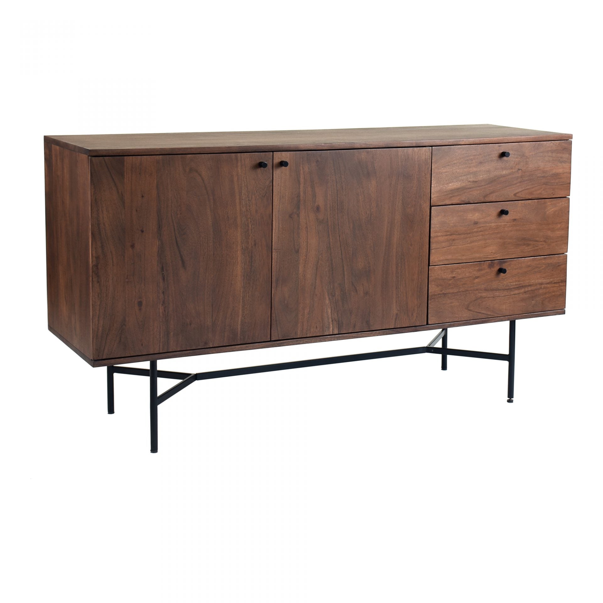 London  Modern Industrial Acacia Wood Sideboard with black Metal Legs  - Rustic Edge