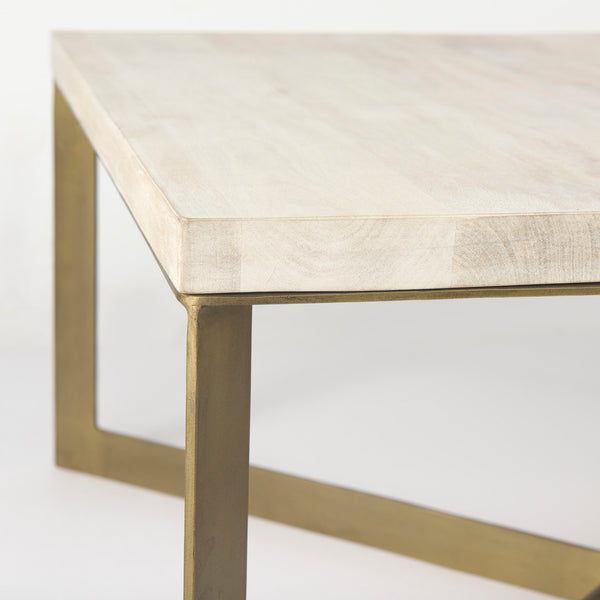 Lucy Square Coffee Table Wood Gold Metal Base - Rustic Edge