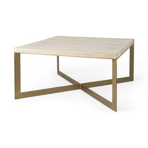 Lucy Square Coffee Table Wood Gold Metal Base - Rustic Edge
