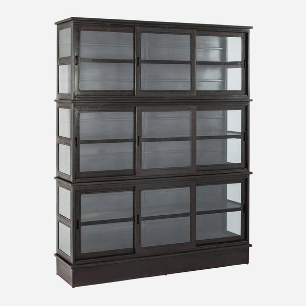 Morven Metal Display Cabinet with Sliding Glass Doors - Rustic Edge