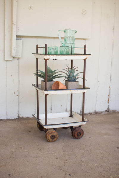 Kalalou Recycled Enamel Bar Cart w/wooden casters NDA1002