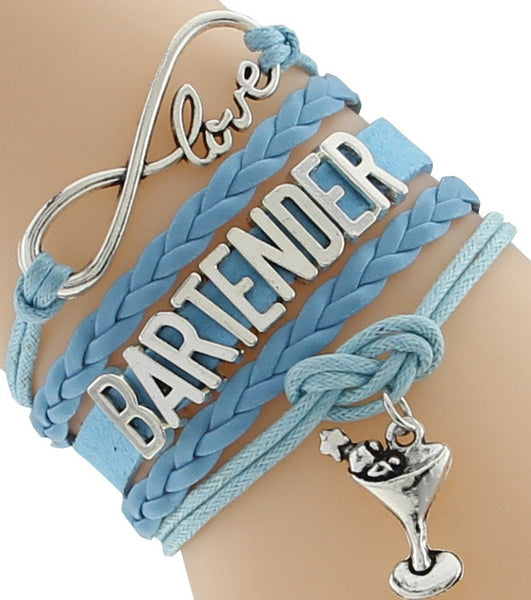 Leather Bracelet "Love Bartender" Wine Charm