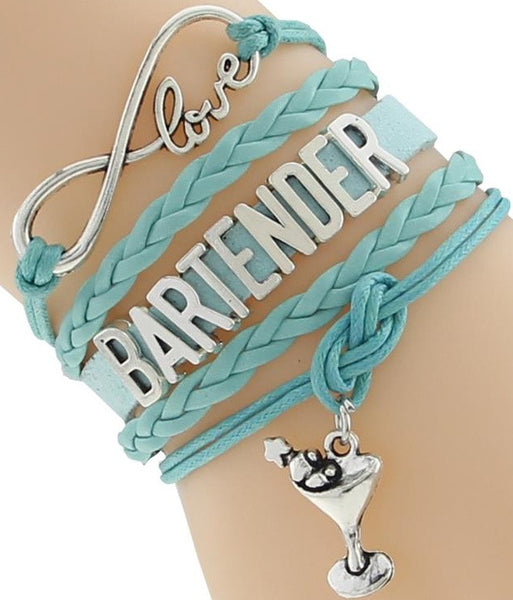 Leather Bracelet "Love Bartender" Wine Charm