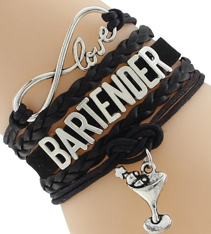 Leather Bracelet "Love Bartender" Wine Charm