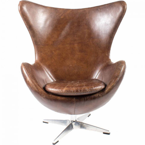 Arnie Club Swivel Chair - Dark Brown Leather - Rustic Edge