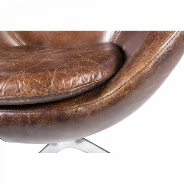 Arnie Club Swivel Chair - Dark Brown Leather - Rustic Edge