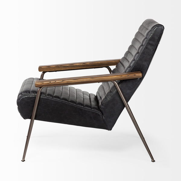 Rhyson Industrial Black Leather Accent Chair