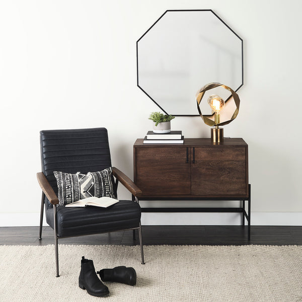 Rhyson Industrial Black Leather Accent Chair