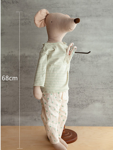 26" Linen Mouse Stuffed Plush Doll wearing Pajamas