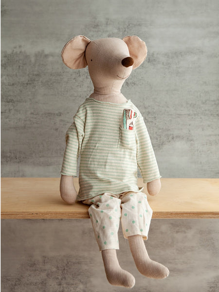 26" Linen Mouse Stuffed Plush Doll wearing Pajamas