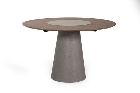 Savannah Round Table Leather Base / Walnut Top  with Lazy Susan