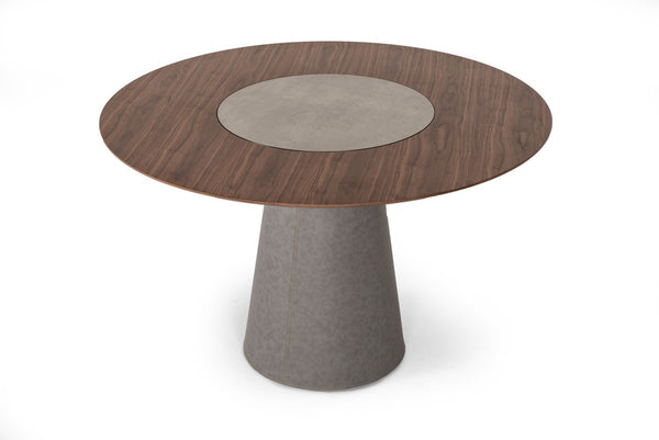 Savannah Round Table Leather Base / Walnut Top  with Lazy Susan