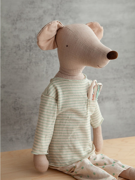 26" Linen Mouse Stuffed Plush Doll wearing Pajamas