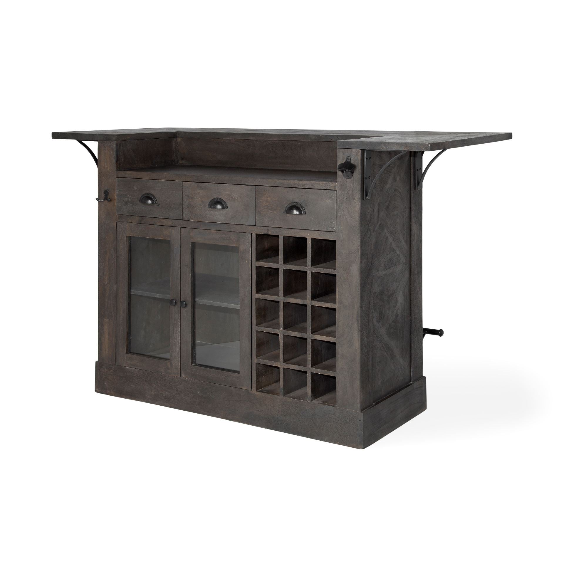 Shore Dark Wood Kitchen Island with Bar Top - Rustic Edge