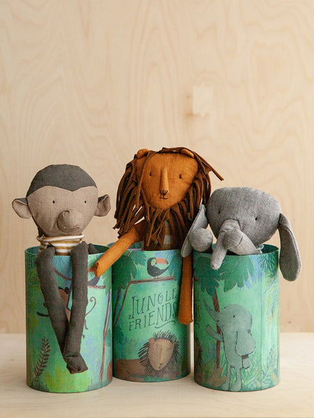 Handmade Linen Plush Toy Jungle Animals Monkey Lion Elephant