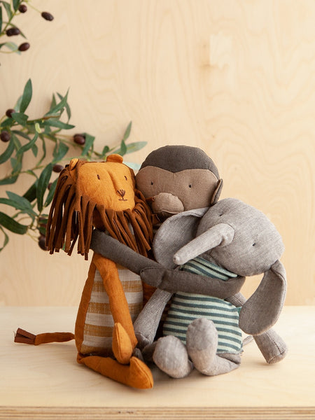 Handmade Linen Plush Toy Jungle Animals Monkey Lion Elephant