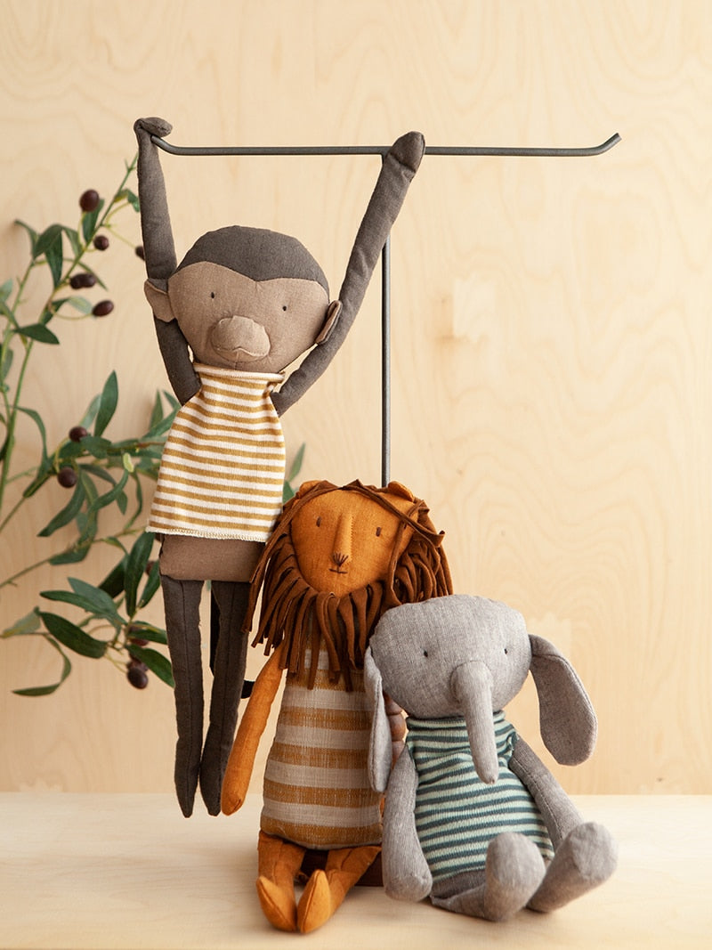 Handmade Linen Plush Toy Jungle Animals Monkey Lion Elephant