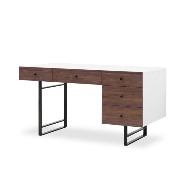 Estevan Industrial Modern Desk - White/Walnut - Rustic Edge