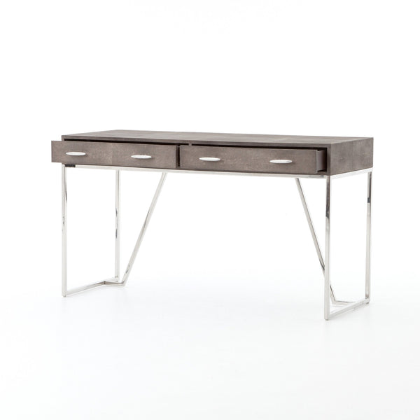 Royden Modern Shagreen Desk with Stainless Steel Legs - Rustic edge