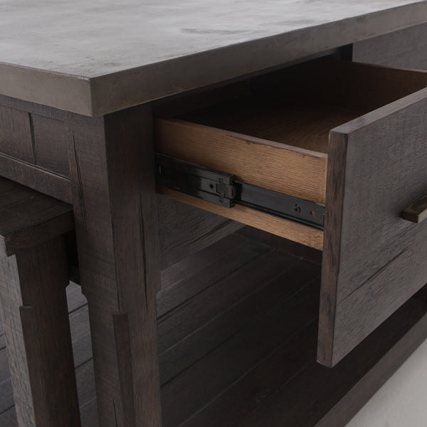 Netta Kitchen Island - Distressed Black Oak w/ Concrete Top