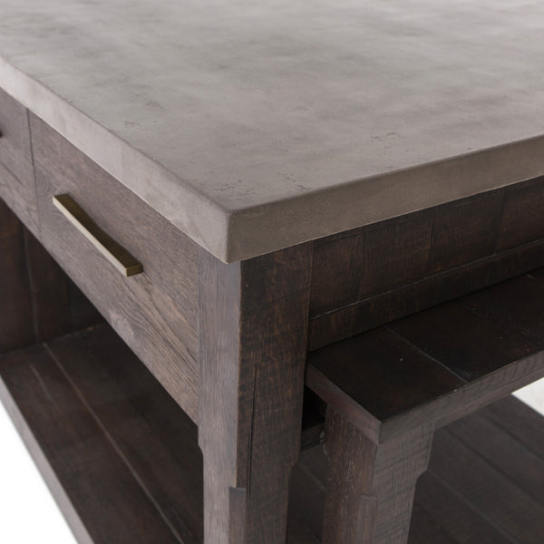 Netta Kitchen Island - Distressed Black Oak w/ Concrete Top