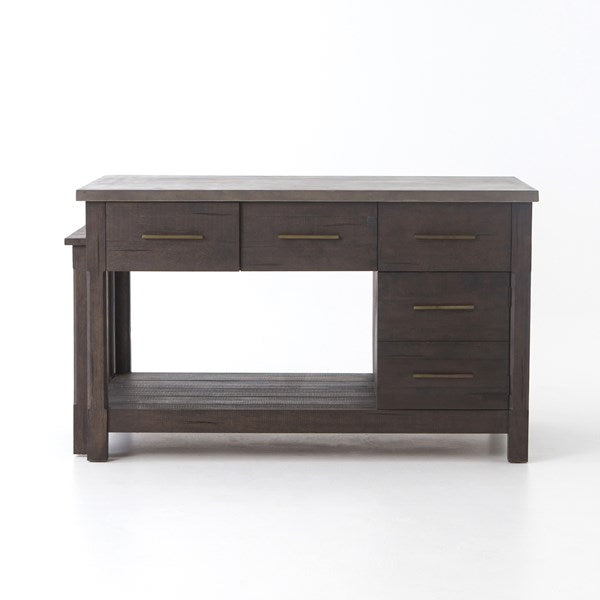 Netta Kitchen Island - Distressed Black Oak w/ Concrete Top