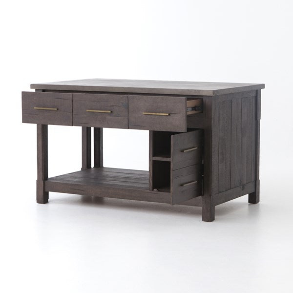 Netta Kitchen Island - Distressed Black Oak w/ Concrete Top