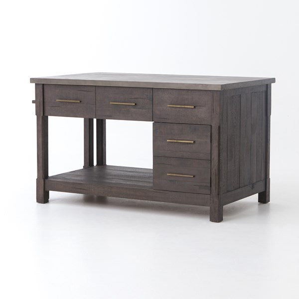 Netta Kitchen Island - Distressed Black Oak w/ Concrete Top