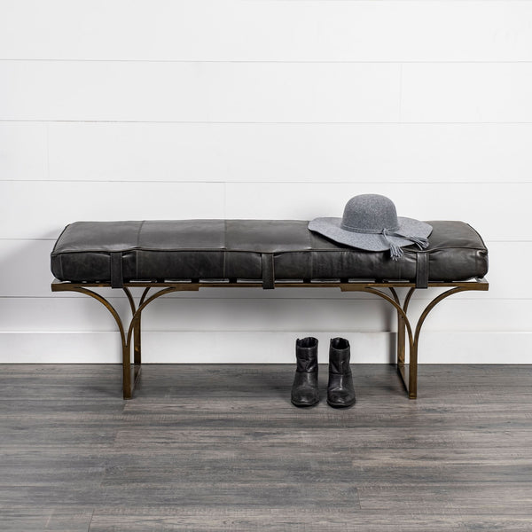 Wayne Black Leather Gold Metal Base Accent Bench - Rustic Edge
