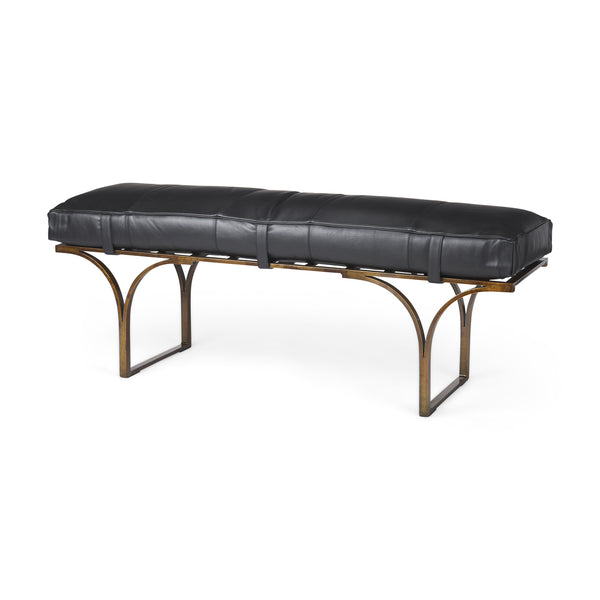 Wayne Black Leather Gold Metal Base Accent Bench - Rustic Edge