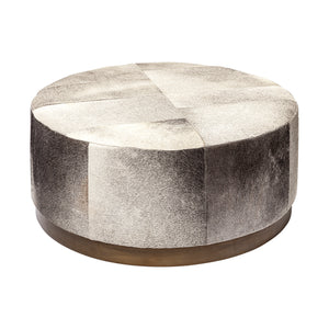 Wayne Cowhide Round Ottoman with Metal Base - Rustic Edge