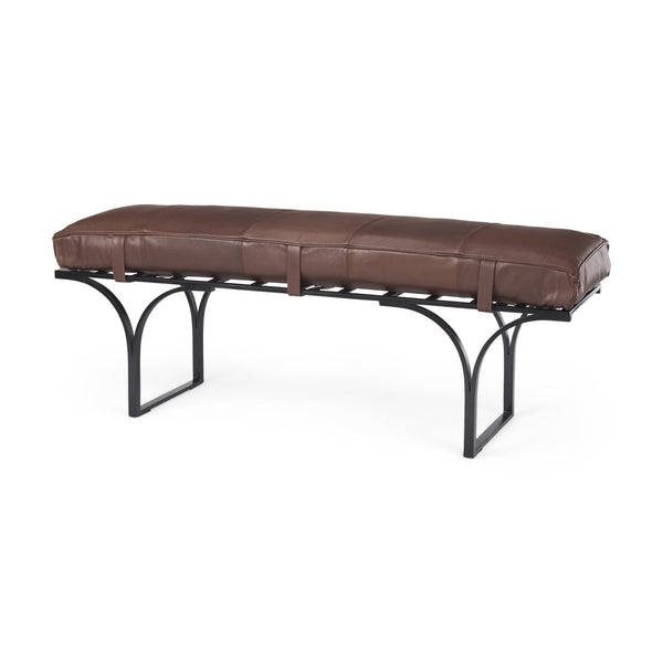 Wayne Dark Brown Leather Gold Metal Base Accent Bench - Rustic Edge