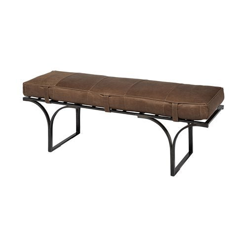 Wayne Light Brown Leather Gold Metal Base Accent Bench - Rustic Edge