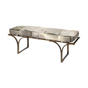 Wayne Cowhide Leather Seat W/Gold Metal Base Accent Bench