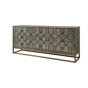 Wegland 70" Sideboard 9 Drawers Gray Stain with Brass Metal Accent