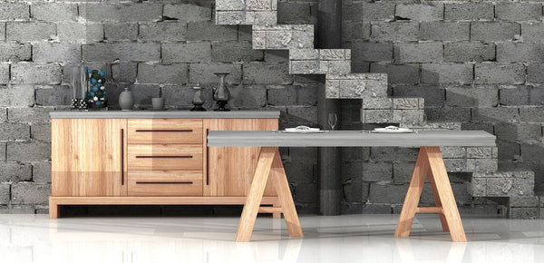 Vivian 83" Concrete & Wood Dining Table -  Rustic Edge