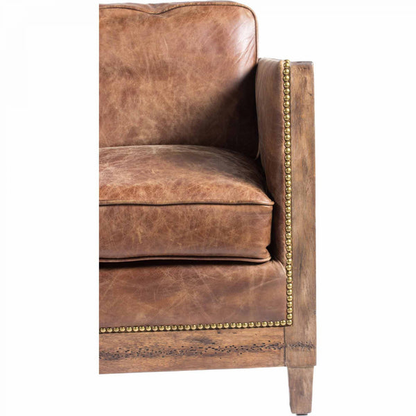 Darick Brown Leather Sofa - Rustic Edge