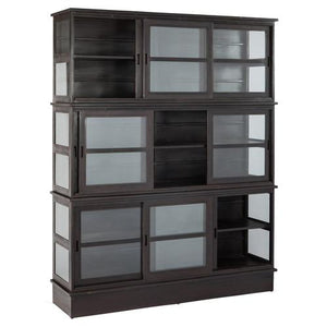 Morven Metal Display Cabinet with Sliding Glass Doors - Rustic Edge