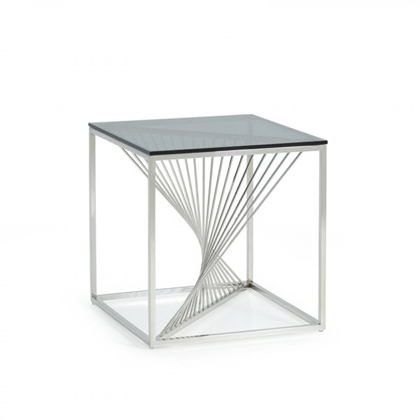 Rini Modern Glass and Stainless Steel Side Table