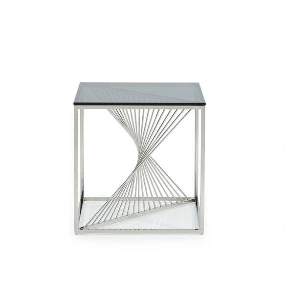 Rini Modern Glass and Stainless Steel Side Table