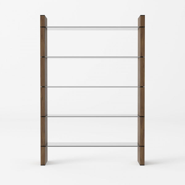 Lenco Modern Walnut and Black Glass Bookshelf- Rustic Edge